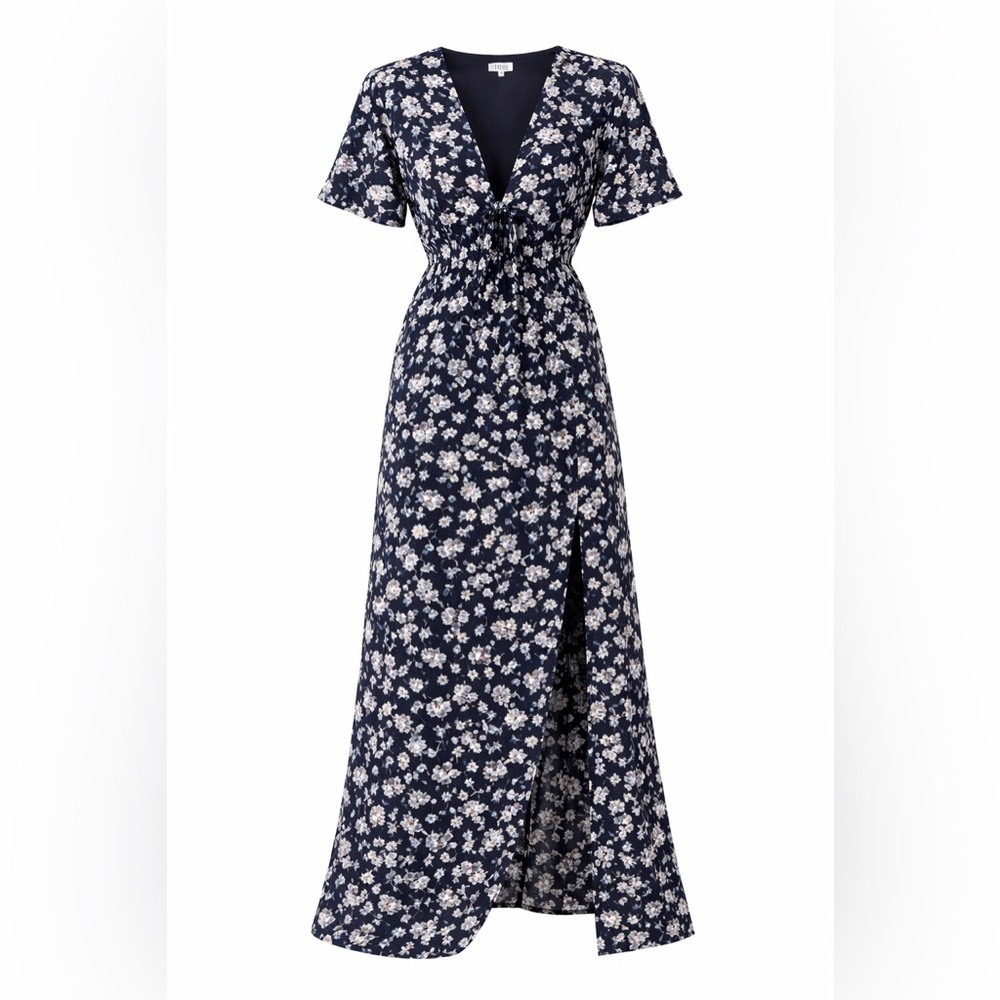 Tobi Navy Maxi with White Floral Print Autumn Wedding Guest Dress Medium - Picture 2 of 8